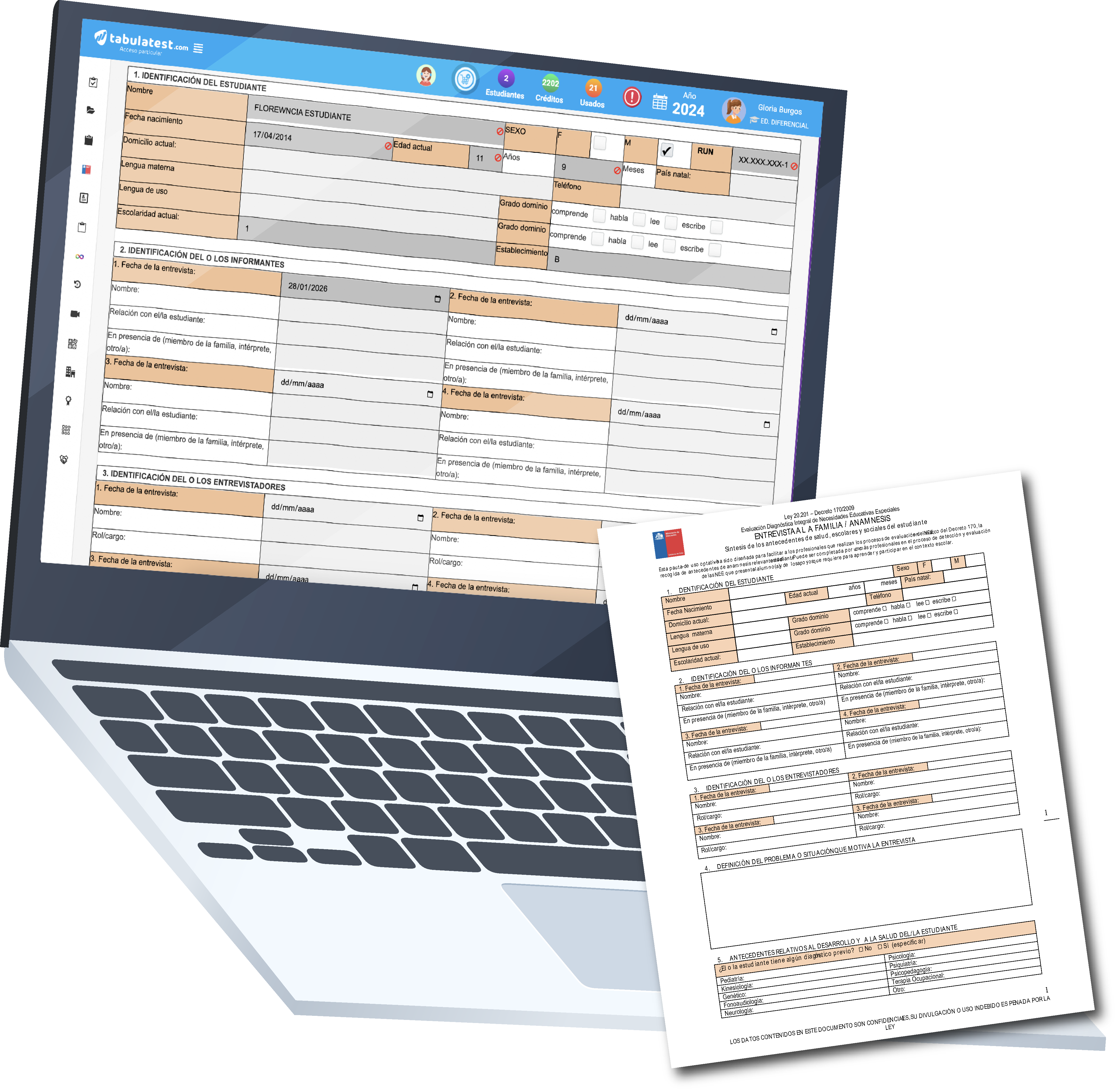 Módulo de anamnesis Tabulatest